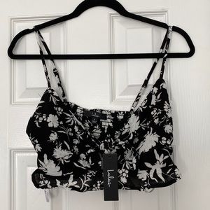 Lulus Floral Crop Tank - B/W